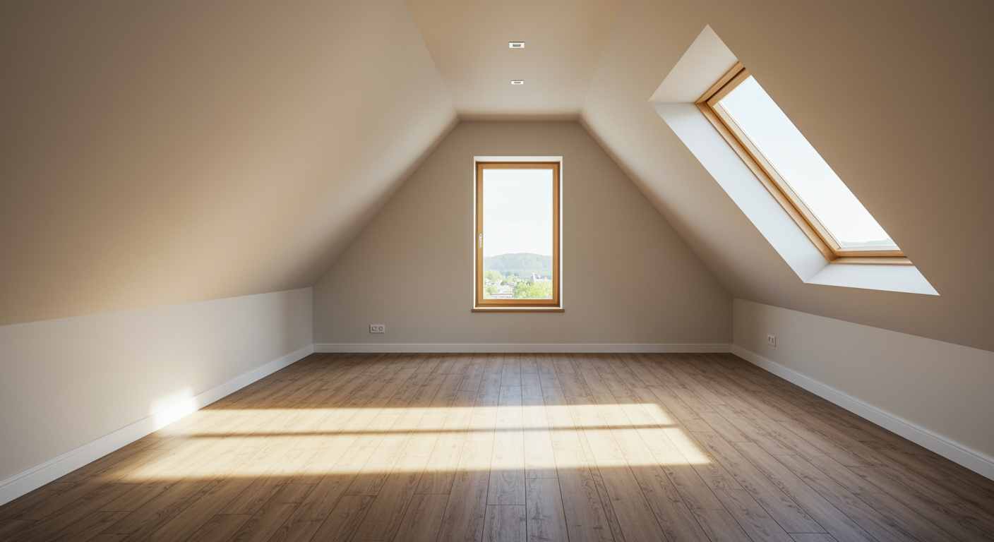 Completely cleared and clean attic with natural light streaming in, showing a tidy, empty space after professional house clearance service